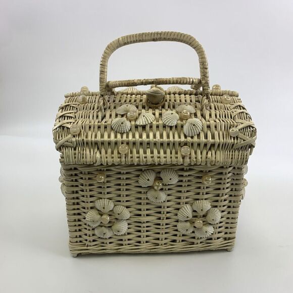 Ritter Basket Purse "It’s In The Bag" Box Top Flap Open Toggle Sea Shells White - Picture 3 of 16